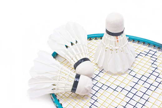 photo of feather shuttles on a racket
